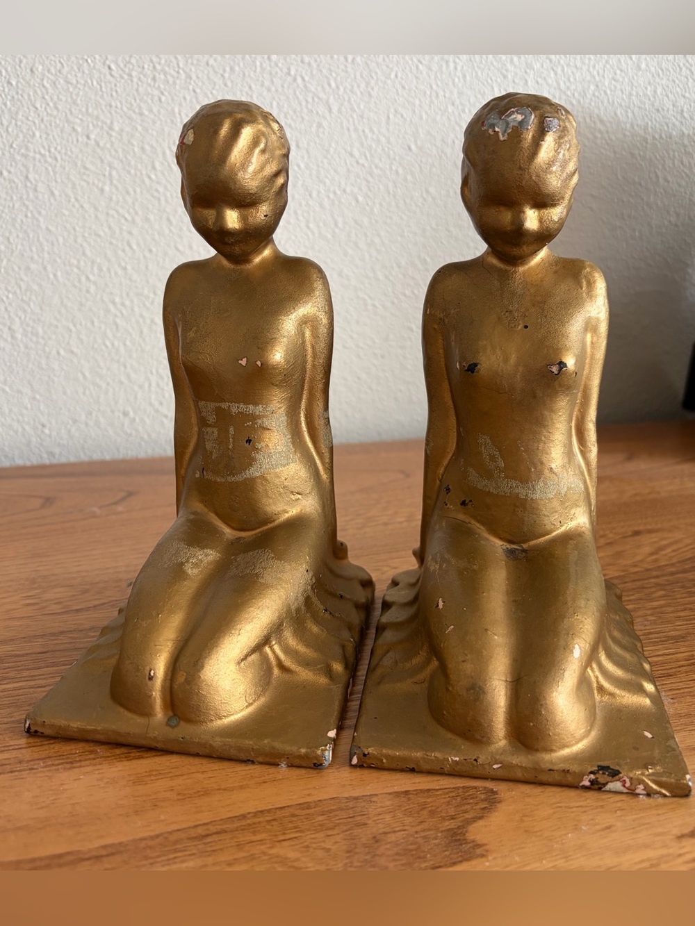 Antique Art Deco Quoizel? Era Nude Lady Bust Statue Cast Metal Bookends